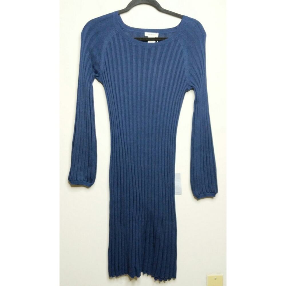 Max Studio Pleated Knit Dress Crewneck Long Sleeves M New